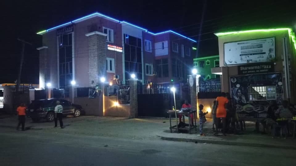 Our hotel at night